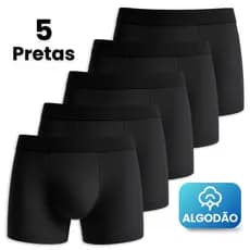 Kit 5 Cuecas Boxer Masculino Algodão Premium Pretas Confortáveis