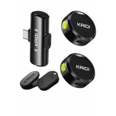 Microfone Lapela Sem Fio Duplo Kaidi Profissional Portátil Imã Redondo Anti Ruído Tipo C iPhone Gravação Celular