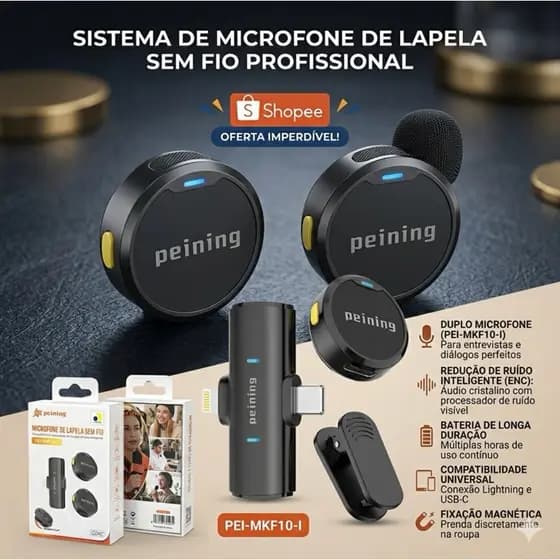 Microfone De Lapela Sem Fio Magnetico  Lightning ou Type-c AGOLD Peining MCF-38D