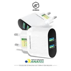 KIT 2 Carregador Turbo Fonte 2 Entradas USB com cabo V8 IOS Tipo-C Lightning Anatel
