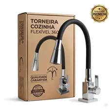 Torneira Gourmet Cozinha Flexível 360° Monocomando Luxo Preto Cromado