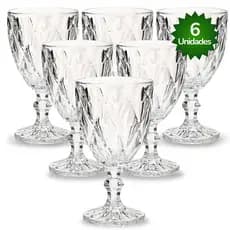 Jogo Kit 6 Taças Vidro Transparente Design Diamante Bico Jaca 340ml