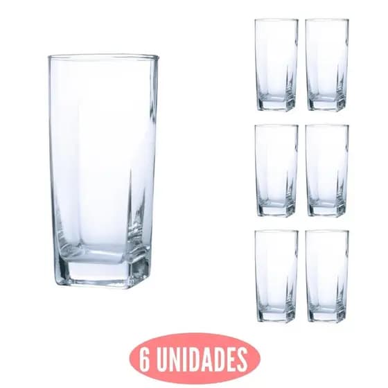 Jogo 6 Copos Vidro Texas Transparente 320ml Luxo Elegante Suco Bebidas