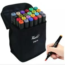 Kit Canetinhas Coloridas 24 36 48 Cores Ponta Dupla Com Estojo