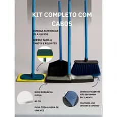 Kit Vassoura Rodo Duplo de 40cm Pá de Lixo Grande Limpa Azulejo Multiuso Área Externa Interna