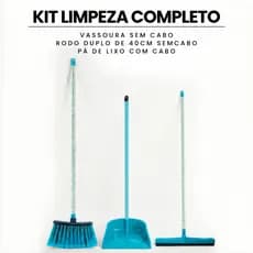 Kit Limpeza Vassoura Pá Grande Rodo Duplo de 40cm Multiuso