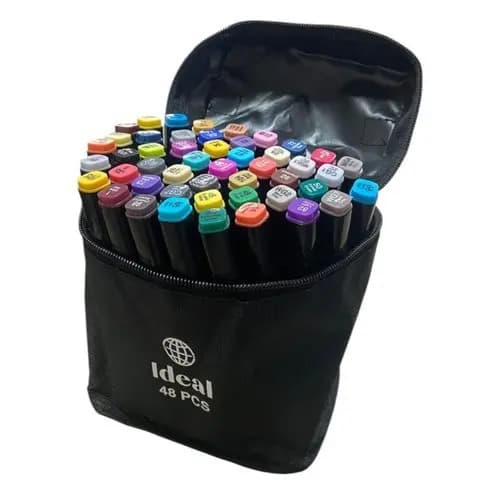 Kit Canetas Hidrográficas 48 Cores Vivas Multifunção Arte Desenho Colorir Profissional