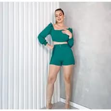 Conjunto feminino verde. Conjunto feminino Duna. Roupa feminina Natal. Look natal. Look ano novo