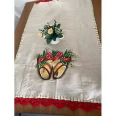 Centro de mesa natalino. Trilho de mesa natal. Toalha de fogão. Paninho de fogão