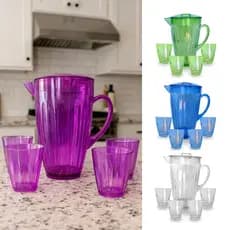 Jarra de Suco/Água /Chopp Elegance OU Jogo 5 Peças 1 Jarra 4 Copos 400 ml ESCOLHA A COR