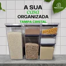 Conjunto de 6 Potes Herméticos em Acrílico Cristal/Branco - Organizador para Mantimento