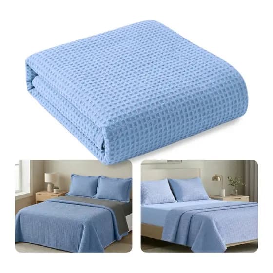 Colcha Gênova Piquet Favo Azul Queen
