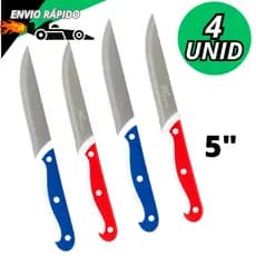 4 Peças Faca Inox 5 Polegadas Lâmina Inteiriça Churrasco Cortar Legumes Frutas Cabo Ergonômico