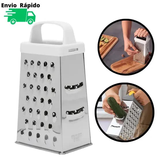 Ralador De Aço Inox 22 cm De 4 Faces De Corte Para Ralar Fatiar Alimentos Legumes Cabo Plástico Fatiador De Qualidade Resistente Para Casa Uso Profissional Cozinha Restaurante Lanchonete