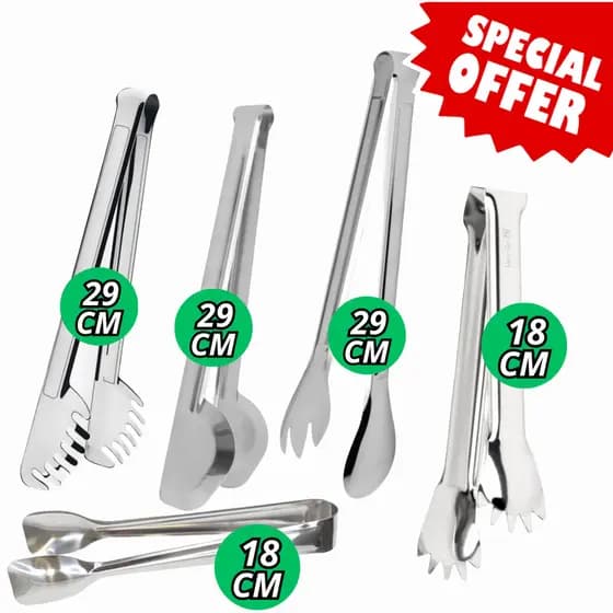 Jogo Pegador Cabo Longo Universal Massa E Salada 29cm E Frios Gelo Inox Para Restaurante Multiuso