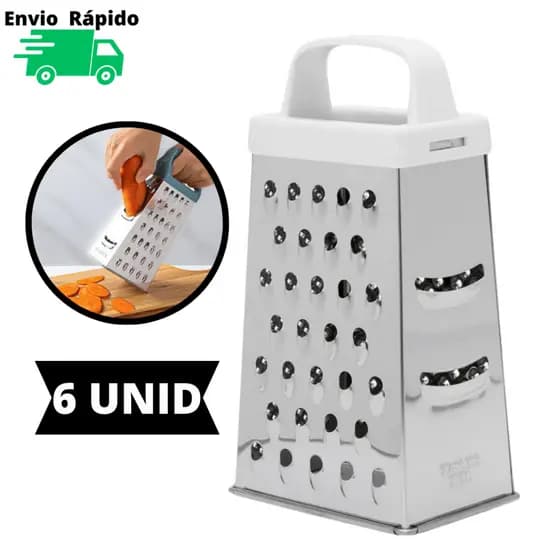 Kit 6 Raladores Ralador De Aço Inox 22 cm De 4 Faces De Corte Para Ralar Fatiar Alimentos Legumes Cabo Plástico Fatiador De Qualidade Resistente Para Casa Uso Profissional Cozinha Restaurante Lanchonete