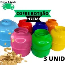 3 Cofrinhos Botijão 17cm Plástico Grande Resistente Moedas Nota Para Crianças Adulto Economizar