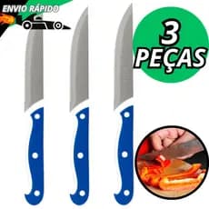 Combo Azul Faca de Cozinha Reforçada 5 Polegadas Inox Inteiriça Para Corte Em Geral e Uso Diário