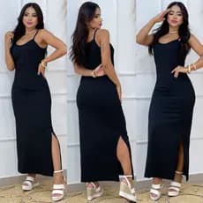 vestido longo de Alcinha com fenda lateral, tamanho único G veste do 40 ao 44 tecido canelado