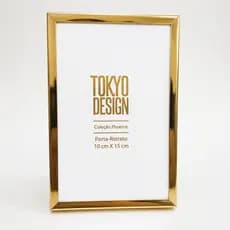 Porta Retrato Dourado Luxo 10x15 em Metal Espelhado com Vidro Decoração Moderna e Elegante