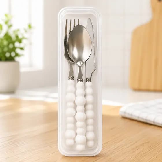 Kit de Talher ,Jogo de Talher Bolinha Fofo Estojo Garfo Faca Viagem jogo talheres 3 peças Inox com estojo