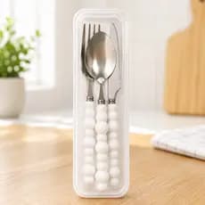 Kit de Talher ,Jogo de Talher Bolinha Fofo Estojo Garfo Faca Viagem jogo talheres 3 peças Inox com estojo
