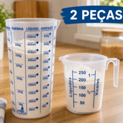 Kit Copo Medidor 500ml + Jarra Medidora 250ml Cozinha Dosador Para Líquidos e Alimentos