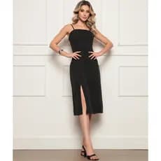 Vestido Midi Feminino Casual Zíper e Alcinha com Regulagem Tendência Luxo