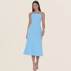 Vestido Midi Feminino Acinturado Modelador com Alça Ajustável Moderno e Elegante para Festas