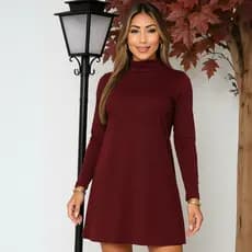 Vestido Lãzinha Gola Alta Clássico Manga Longa Moda Inverno Tendência