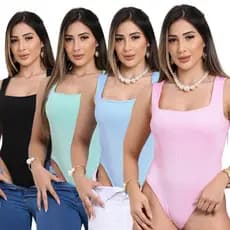 Kit 4 Body Feminino Canelado Decote Quadrado (Bori / Collant)