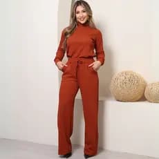 Conjunto Calça Pantalona E Blusa Gola Alta Wide Leg