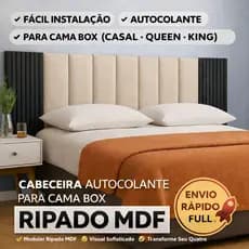 Kit Cabeceira de Cama + Ripado MDF Autocolante p/ Cama Box Casal Queen King Painel Ripado Quarto