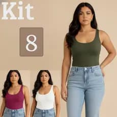 Kit 8 Regatas Femininas Blusinha Malha Leve Atacado Confortável Blusa Básica Dia a Dia