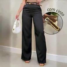 Calça Wide Leg Feminina COM CINTO Social Alfaiataria Pantalona Cós Alto