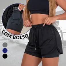 Short Compressão Duplo Feminino 2 em 1 Com Bolso Bermuda Dry Fit