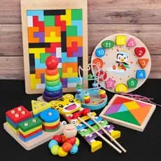 Kids Montessori Brinquedos De Madeira Arco-Íris Blocos Kid Learning Toy Baby Music Rattles Colorful Wooden Blocks Educational