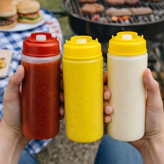 Kit com 3 Bisnagas Reutilizáveis para Molho, Maionese e Mostarda - Lanchonete e Bar