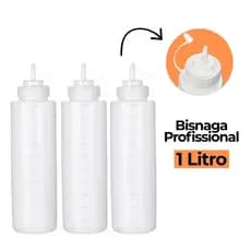 Kit Bisnagas Profissional 1 Litro Maionese Ketchup Mostarda Bisnagão Grande Molhos Crepe Panquecas Donuts Confeitaria