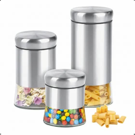 Kit com 3 Potes Herméticos de Vidro com Tampa em Inox para Armazenar Alimentos mantimento