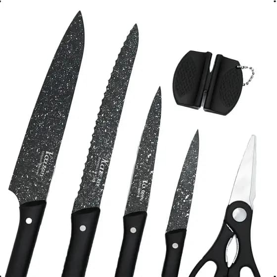 Kit com 4 Facas + Tesoura + Afiador
