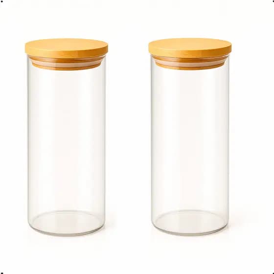 Pote Hermético Vidro Borossilicato Redondo Com Tampa de Bambu 1,2L