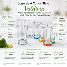 Jogo de 6 Copos Shot Valdivia Vidro Resistente Colors/Transparente 50Ml Dose Tequila Drinks Whisky
