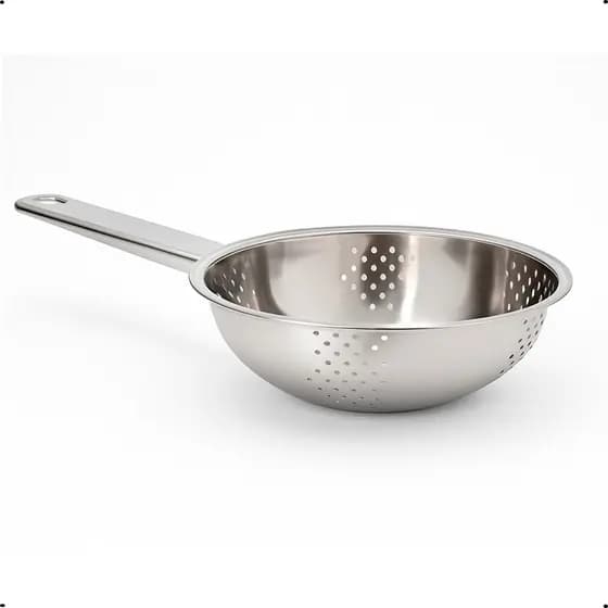Escorredor de Macarrão 24cm com Alça Aço Inox Resistente Cozinha Cabo Firme e Alta Durabilidade