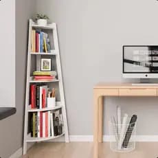 Estante de Canto 5 Prateleiras Branca | Organiza e Decore Sala Quarto Banheiro Compacta 30x30x106cm Prática