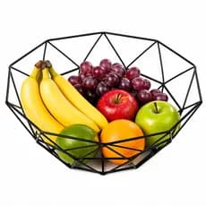 Fruteira Aramada Preta Geométrica Cesta de Frutas Metal Decorativa Mesa Cozinha Organizador Moderno