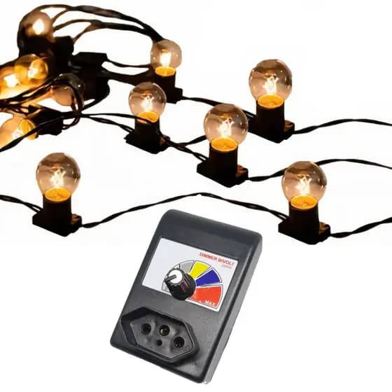 Varal de Luzes com REGULAGEM de LUMINOSIDADE - 20 metros de Varal + 20 Lâmpadas + DIMER REGULADOR - 127V e 220V