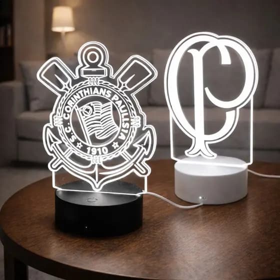 Presente p/ o papai CORINTHIANO! Luminária de LED do CORINTHIANS - Base PRETA ou BRANCA