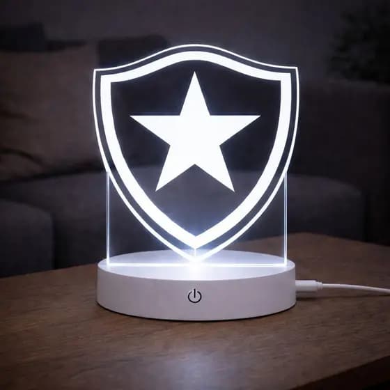 Abajur LED do BOTAFOGO - Luz no Acrílico - Base PRETA ou BRANCA - Com CONTROLE REMOTO