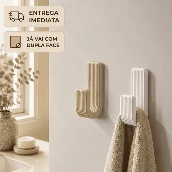 Ganchos com Adesivo para Parede - Suporte Resistente para Toalhas de Banheiro/Cozinha - Sem furo!
